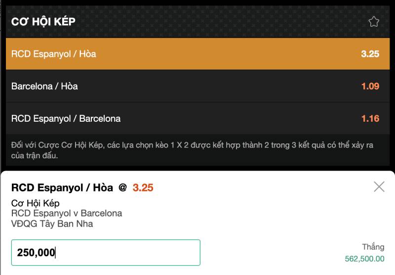 Tính odds kèo double chance như thế nào?